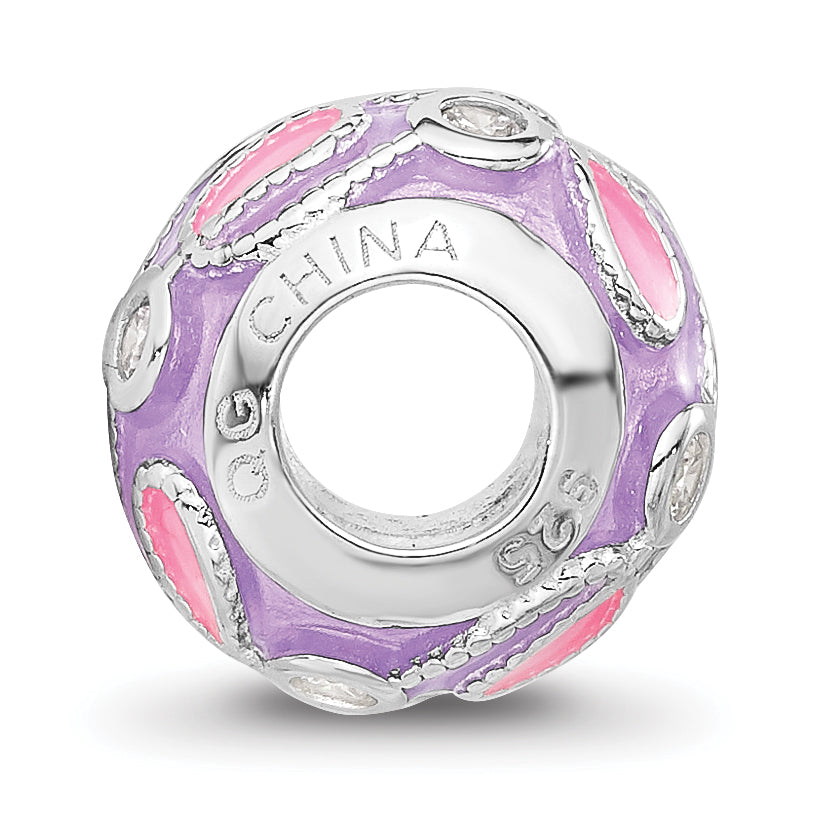 Sterling Silver Reflections RH-plated Purple Enameled and CZ Bead Secondary image