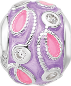 Sterling Silver Reflections RH-plated Purple Enameled and CZ Bead