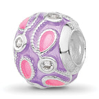 Sterling Silver Reflections RH-plated Purple Enameled and CZ Bead