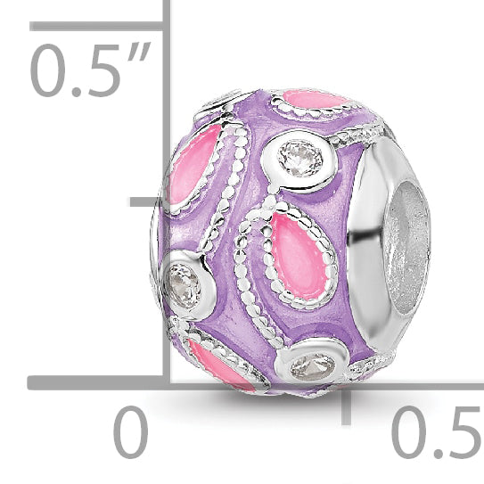 Sterling Silver Reflections RH-plated Purple Enameled and CZ Bead