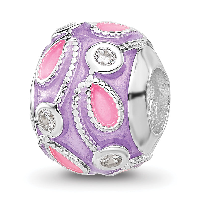 Sterling Silver Reflections RH-plated Purple Enameled and CZ Bead Main image