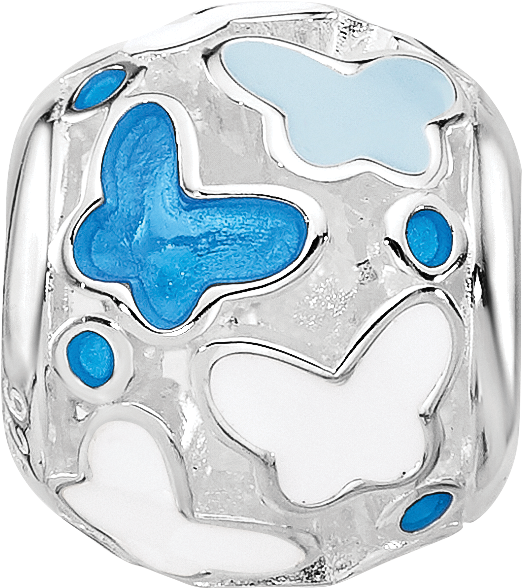 Sterling Silver Relfections Rh-plated Blue Enameled Butterflies Bead