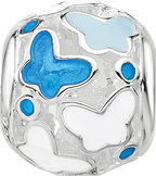 Sterling Silver Relfections Rh-plated Blue Enameled Butterflies Bead