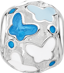 Sterling Silver Relfections Rh-plated Blue Enameled Butterflies Bead