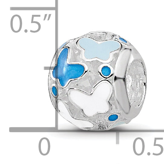 Sterling Silver Relfections Rh-plated Blue Enameled Butterflies Bead