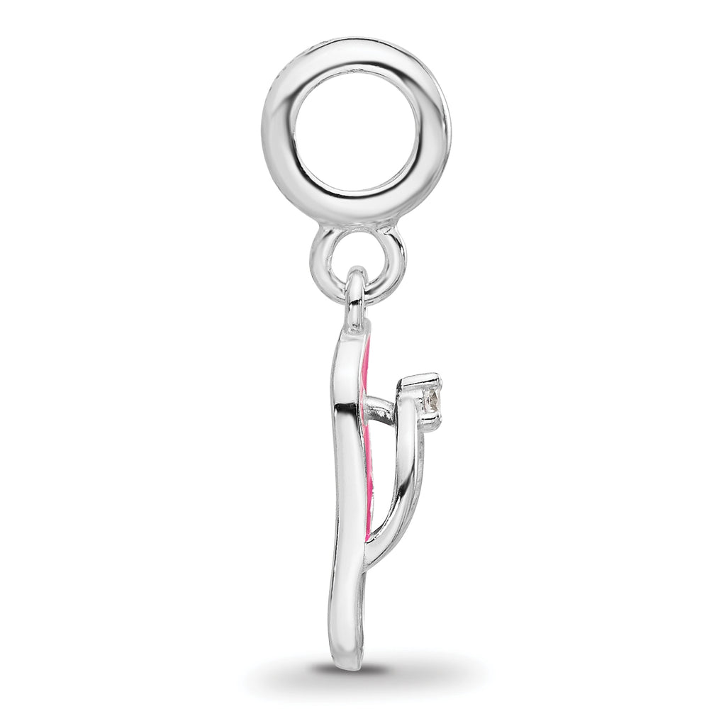 Sterling Silver Reflections Rh-plated Enameled CZ Flip Flop Dangle Bead