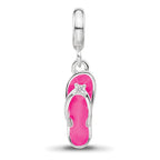Sterling Silver Reflections Rh-plated Enameled CZ Flip Flop Dangle Bead