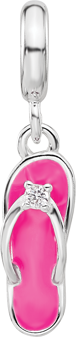 Sterling Silver Reflections Rh-plated Enameled CZ Flip Flop Dangle Bead