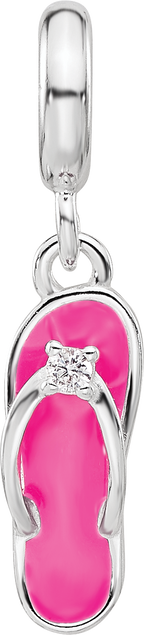Sterling Silver Reflections Rh-plated Enameled CZ Flip Flop Dangle Bead
