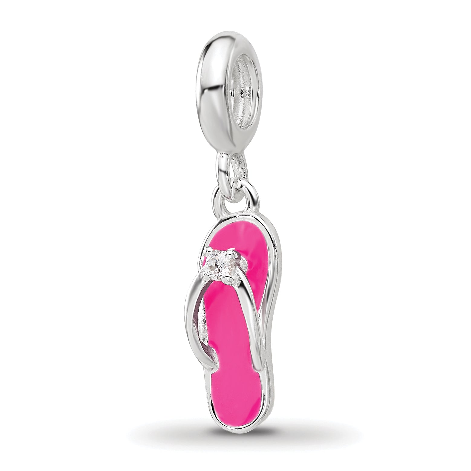Sterling Silver Reflections Rh-plated Enameled CZ Flip Flop Dangle Bead Main image