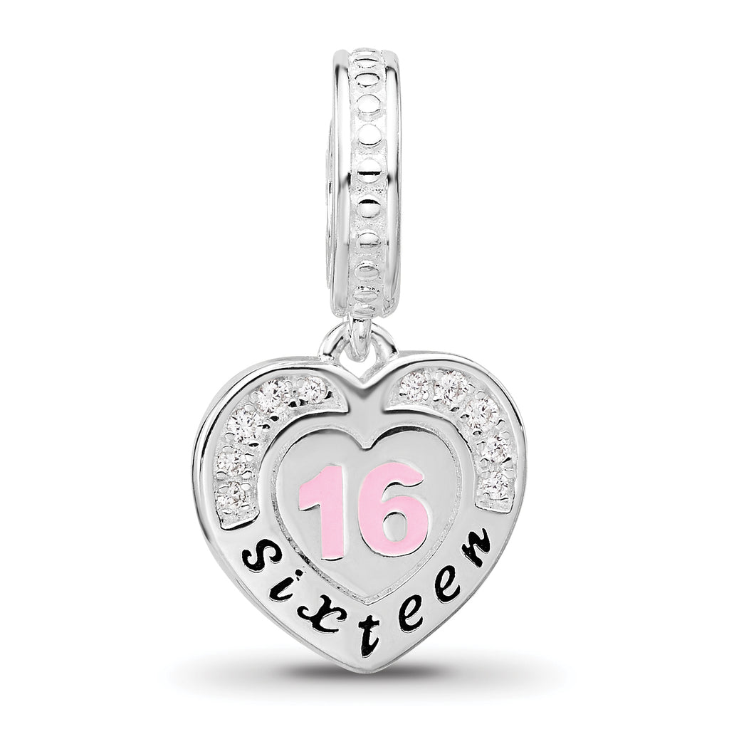 Sterling Silver Reflections Rh-plated Enameled & CZ 16 Dangle Bead