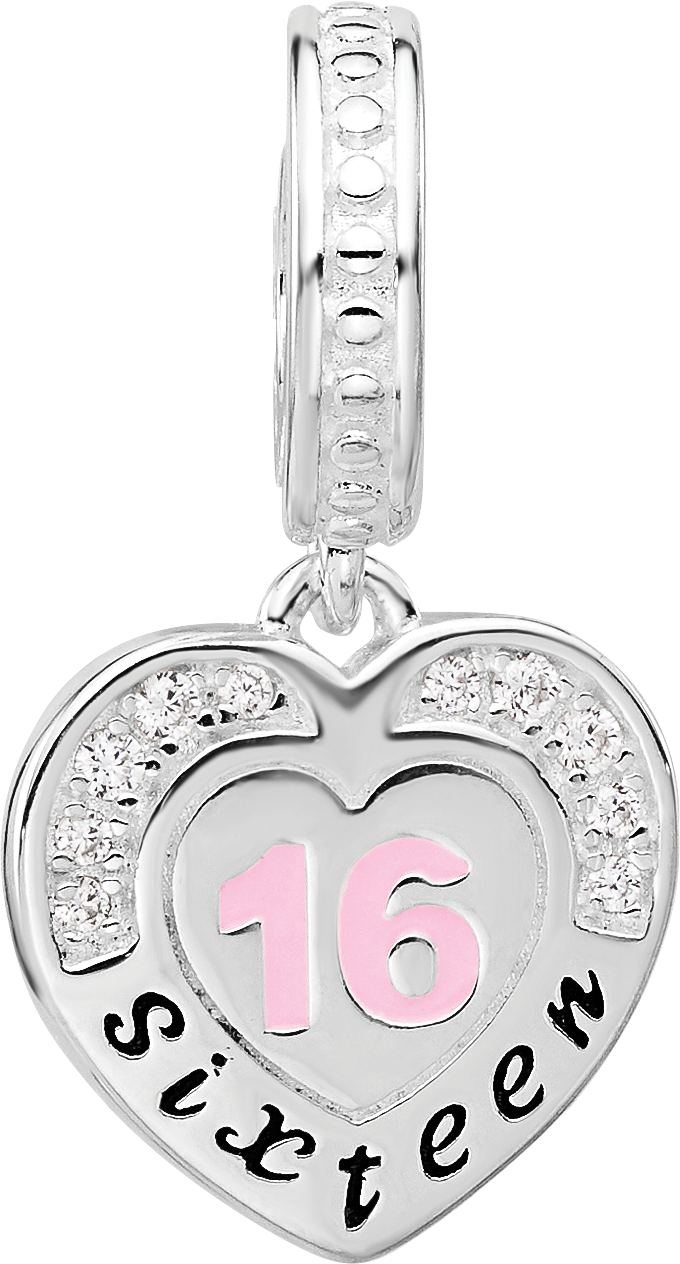 Sterling Silver Reflections Rh-plated Enameled & CZ 16 Dangle Bead