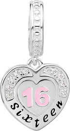 Sterling Silver Reflections Rh-plated Enameled & CZ 16 Dangle Bead