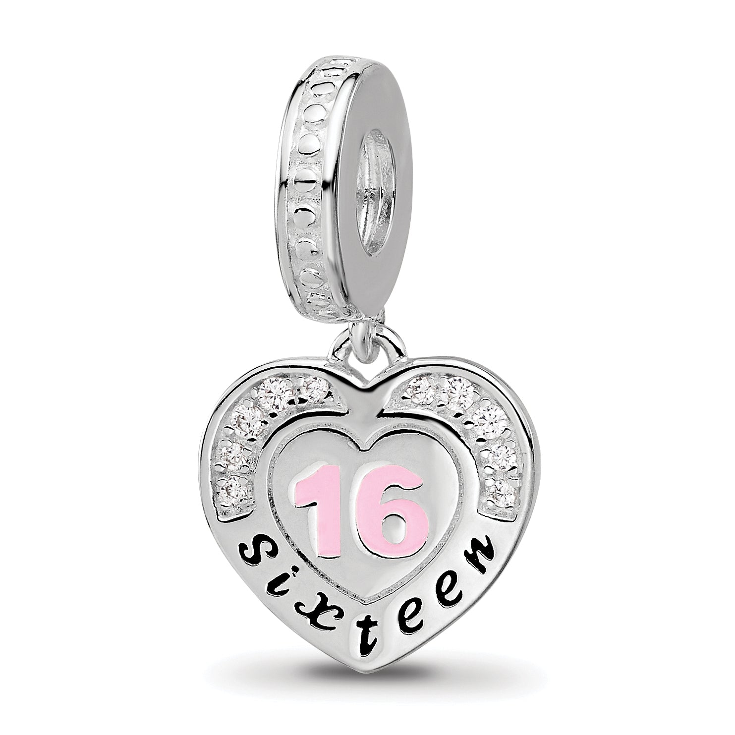 Sterling Silver Reflections Rh-plated Enameled & CZ 16 Dangle Bead
