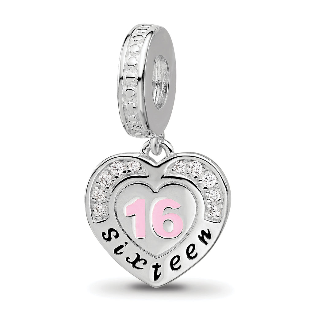 Sterling Silver Reflections Rh-plated Enameled & CZ 16 Dangle Bead