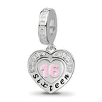 Sterling Silver Reflections Rh-plated Enameled & CZ 16 Dangle Bead