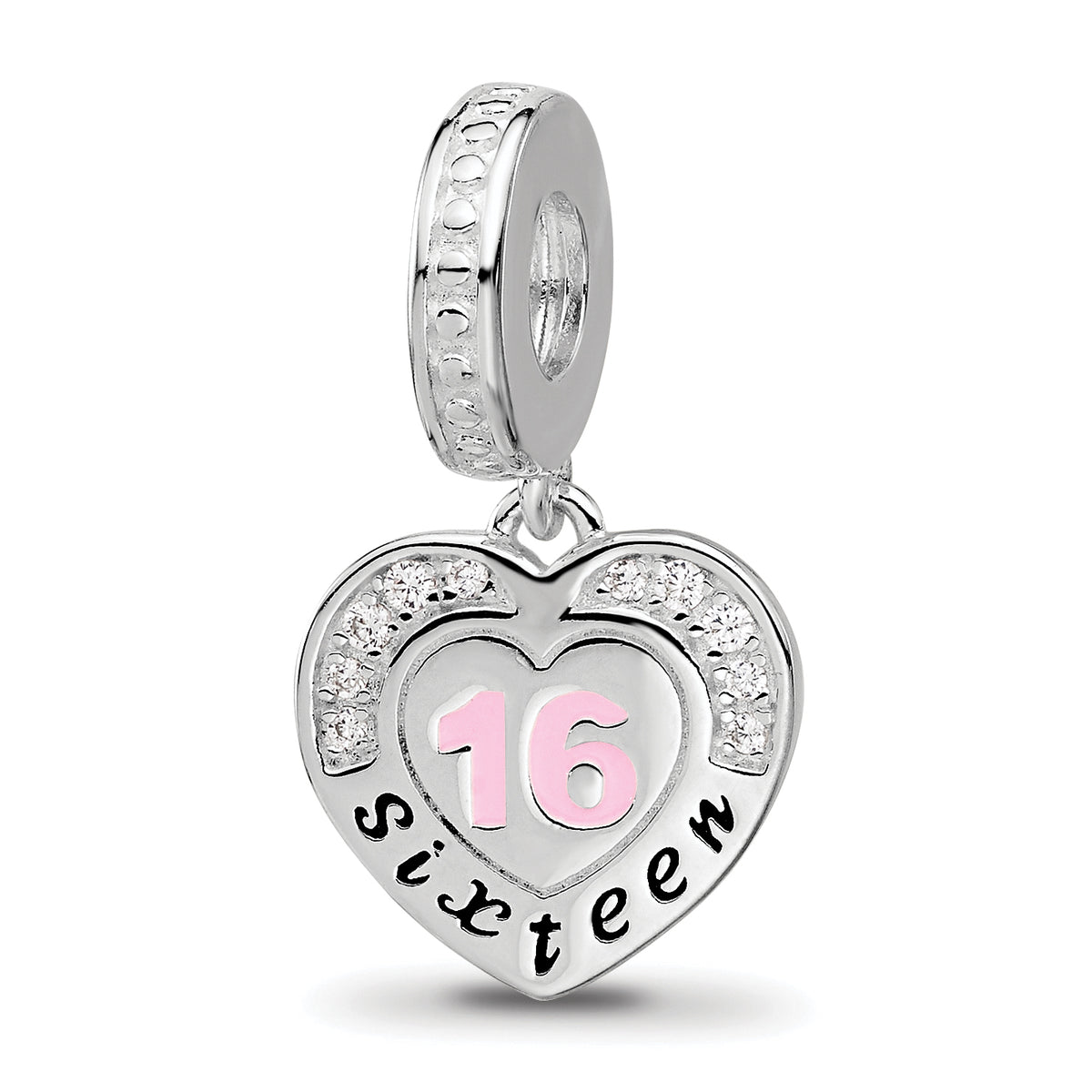Sterling Silver Reflections Rh-plated Enameled & CZ 16 Dangle Bead