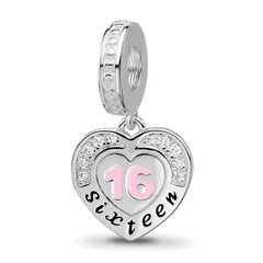 Sterling Silver Reflections Rh-plated Enameled & CZ 16 Dangle Bead