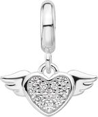 Sterling Silver Reflections Rh-plated CZ Heart with Wings Dangle Bead