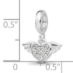 Sterling Silver Reflections Rh-plated CZ Heart with Wings Dangle Bead