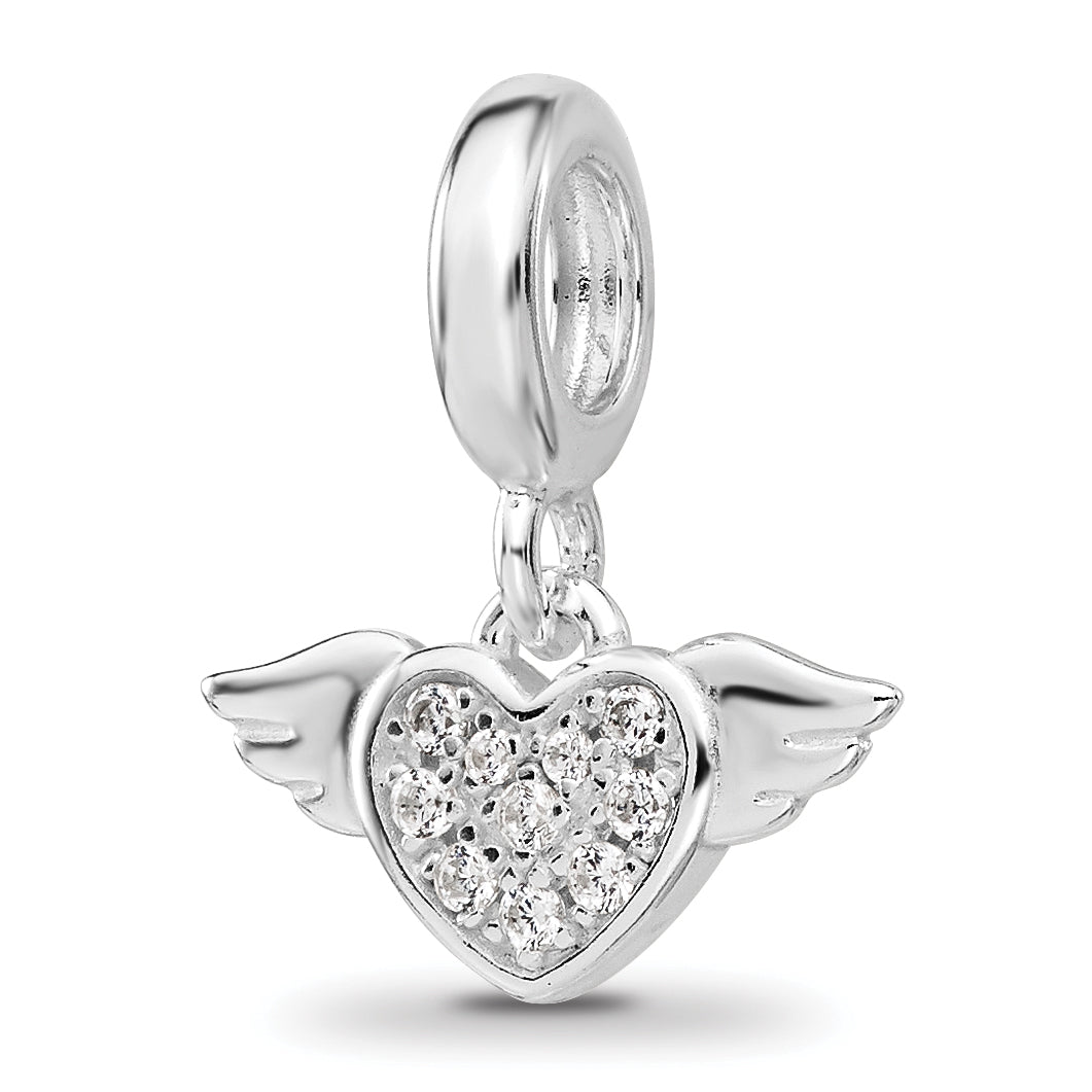 Sterling Silver Reflections Rh-plated CZ Heart with Wings Dangle Bead Main image