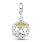 SS Reflections Rh-plated CZ Bee with Honeycomb Dangle Bead