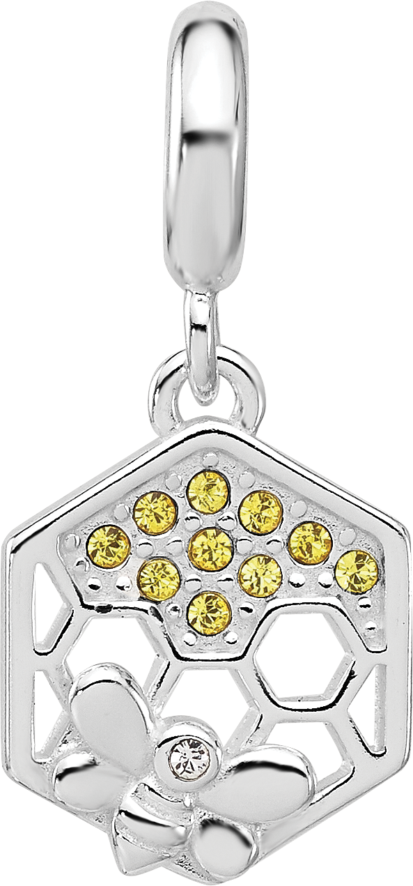 SS Reflections Rh-plated CZ Bee with Honeycomb Dangle Bead