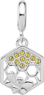 SS Reflections Rh-plated CZ Bee with Honeycomb Dangle Bead