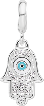 Sterling Silver Reflections Rh-plated Enamel & CZ Hamsa Dangle Bead