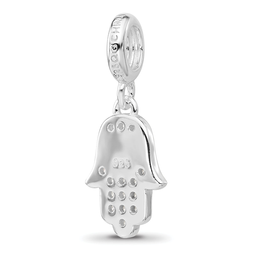 Sterling Silver Reflections Rh-plated Enamel & CZ Hamsa Dangle Bead