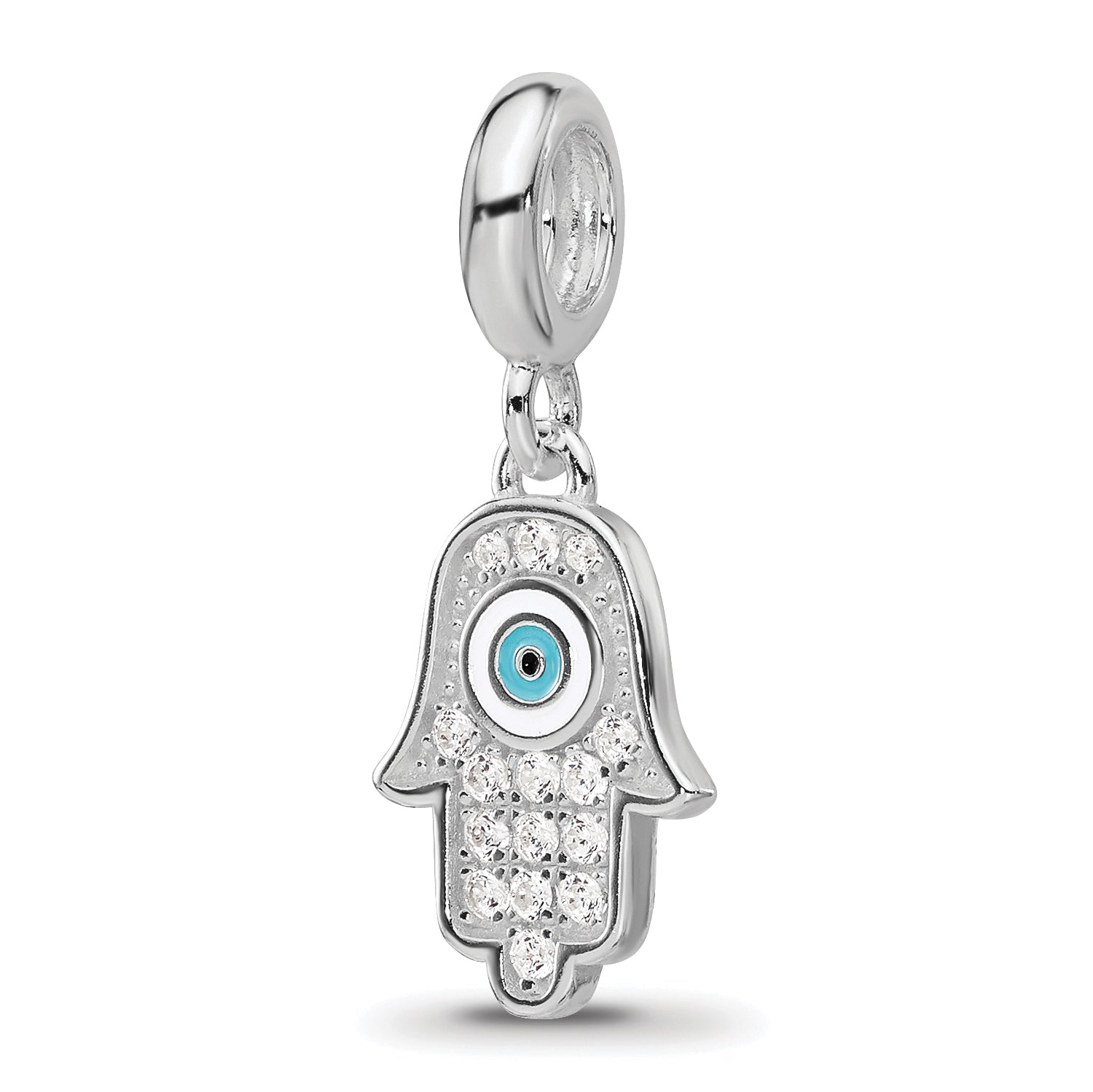 Sterling Silver Reflections Rh-plated Enamel & CZ Hamsa Dangle Bead Main image