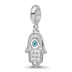 Sterling Silver Reflections Rh-plated Enamel & CZ Hamsa Dangle Bead