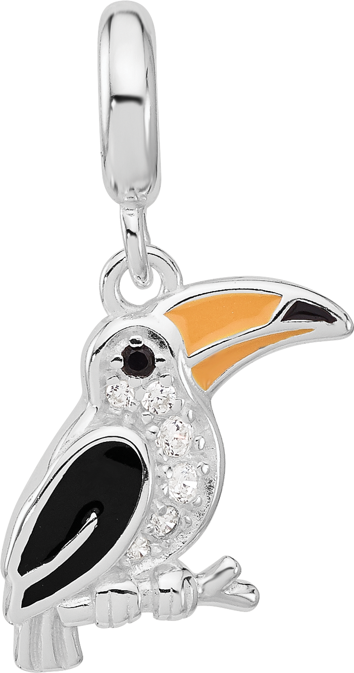 Sterling Silver Reflections Rh-plated Enamel & CZ Toucan Dangle Bead