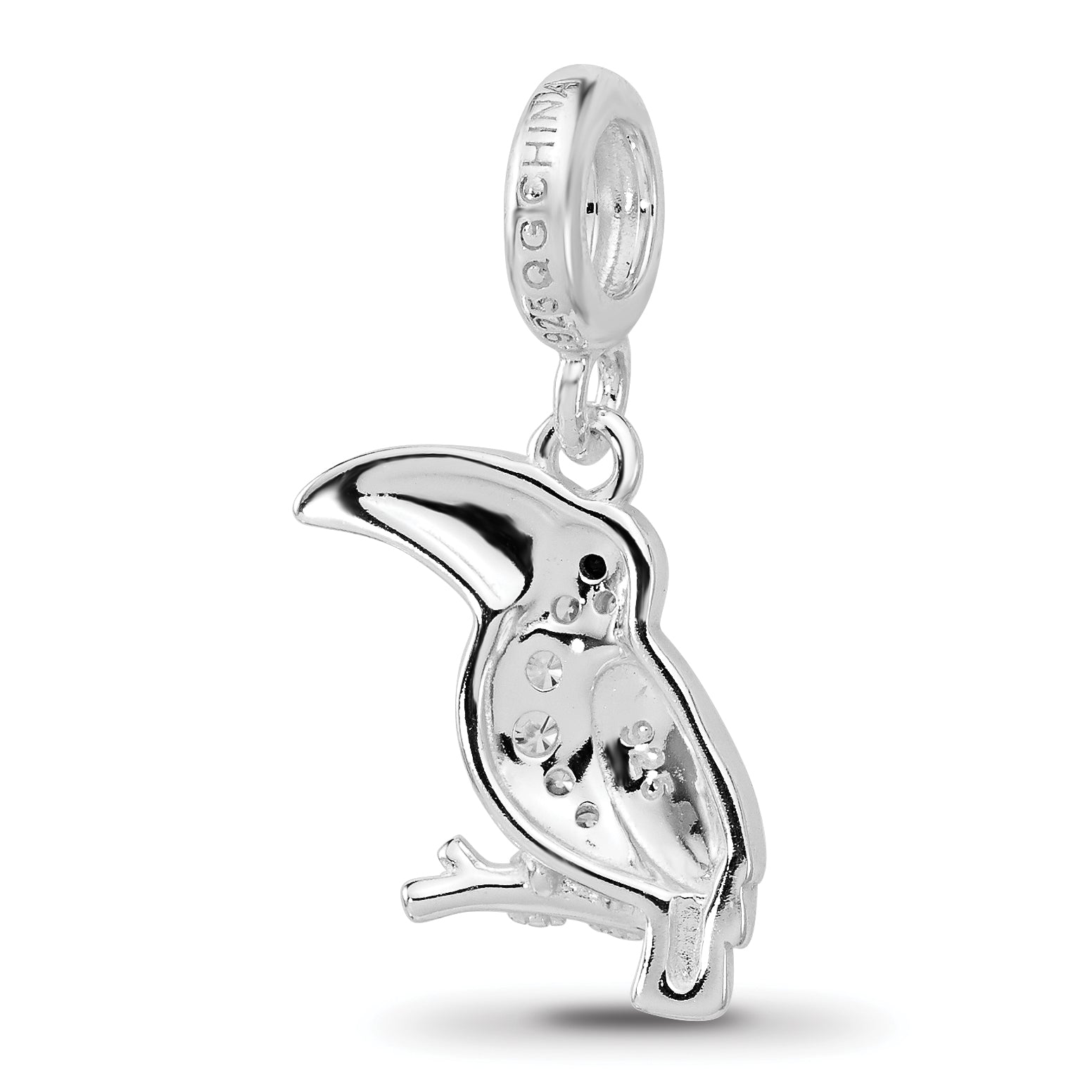 Sterling Silver Reflections Rh-plated Enamel & CZ Toucan Dangle Bead