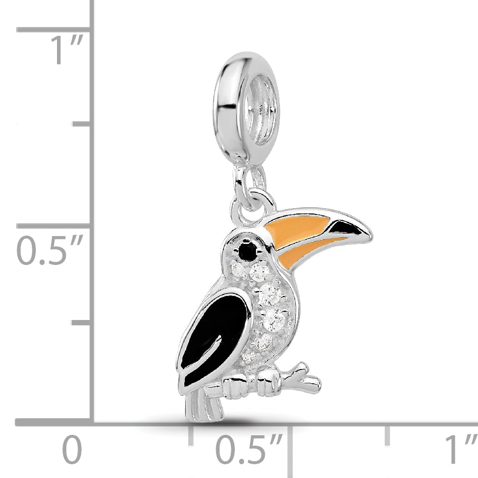 Sterling Silver Reflections Rh-plated Enamel & CZ Toucan Dangle Bead