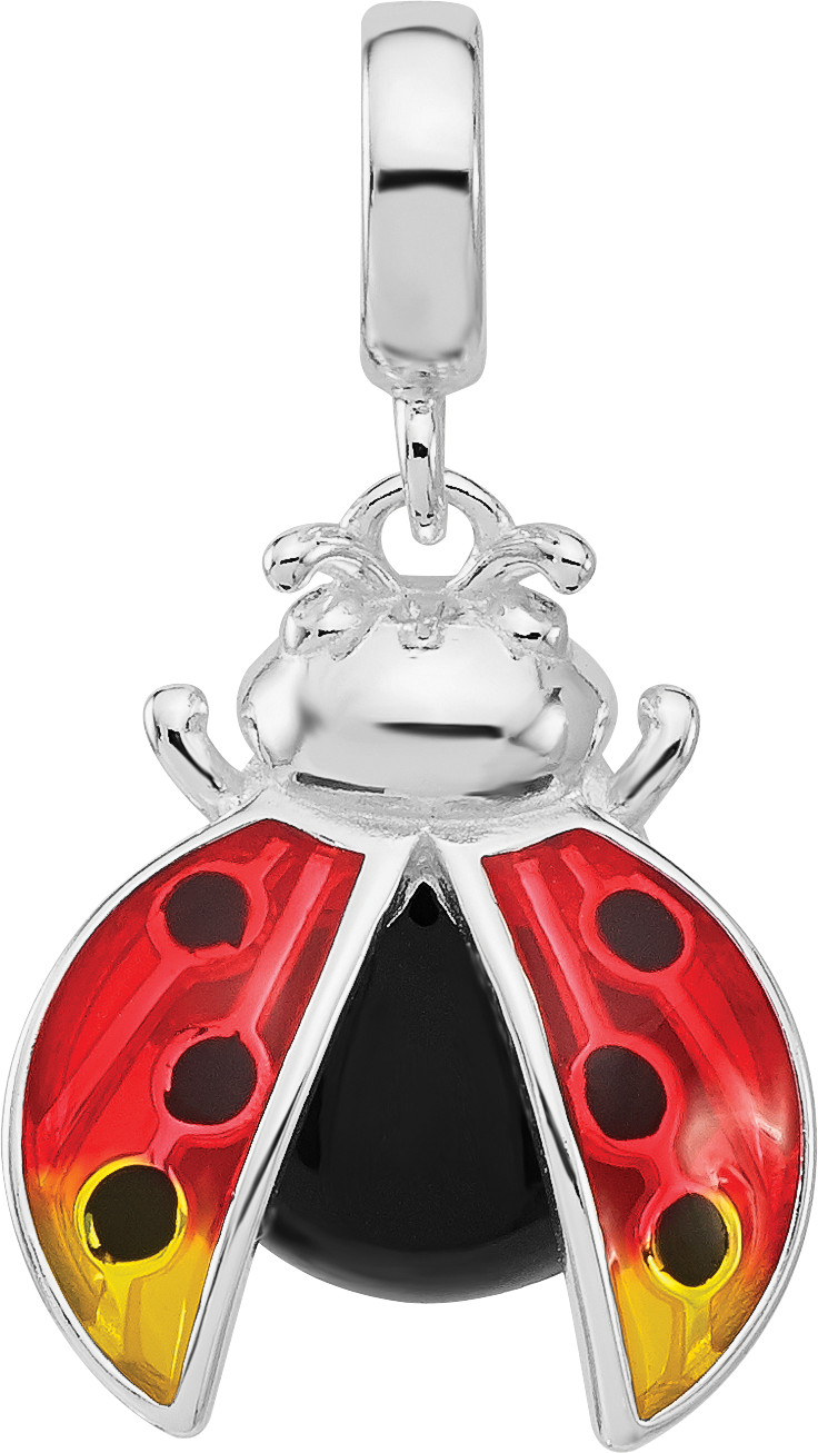 Sterling Silver Reflections Rh-plated Enameled Ladybug Dangle Bead