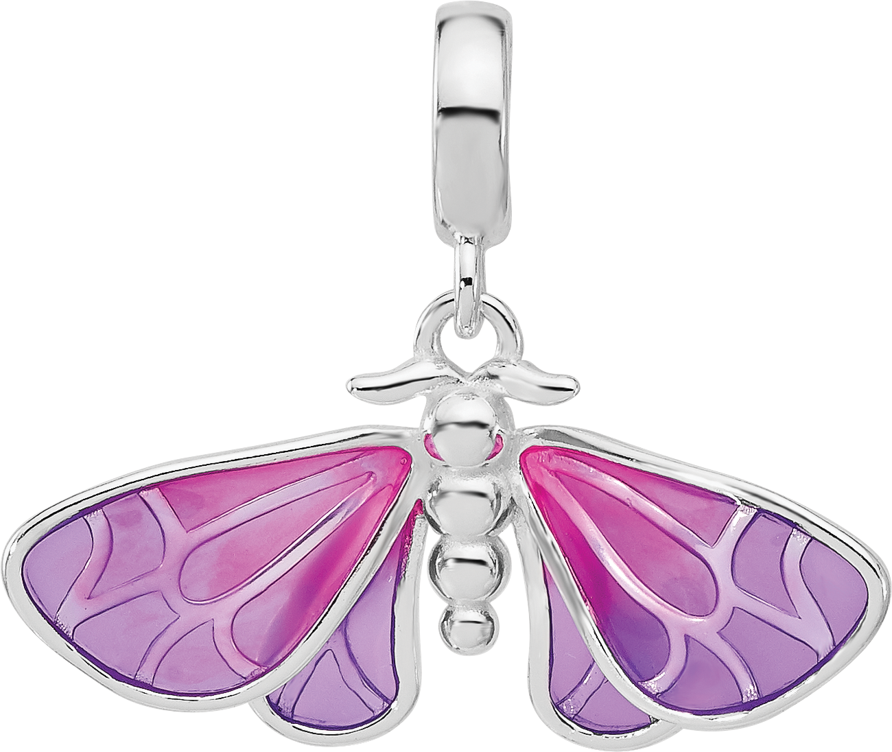 Sterling Silver Reflections Rh-plated Enameled Butterfly Dangle Bead