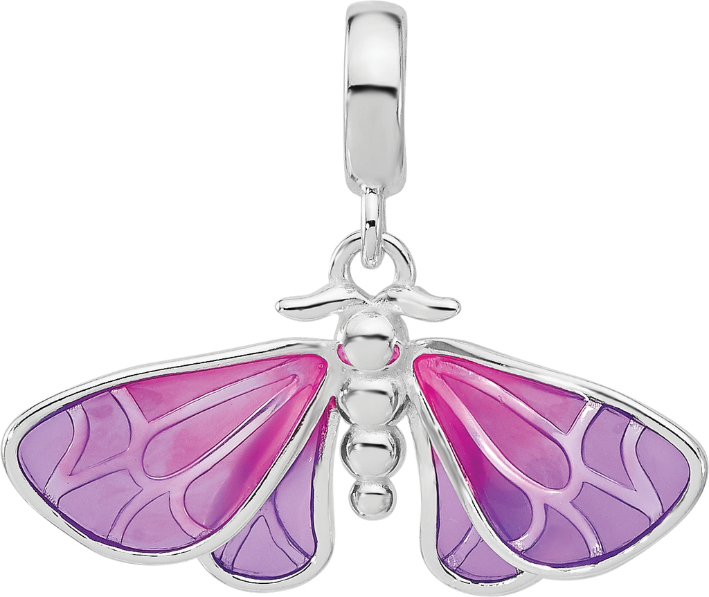 Sterling Silver Reflections Rh-plated Enameled Butterfly Dangle Bead