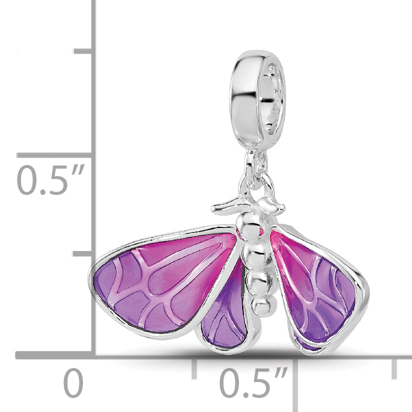Sterling Silver Reflections Rh-plated Enameled Butterfly Dangle Bead