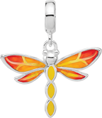 Sterling Silver Reflections Rh-plated Enamel Dragonfly Dangle Bead