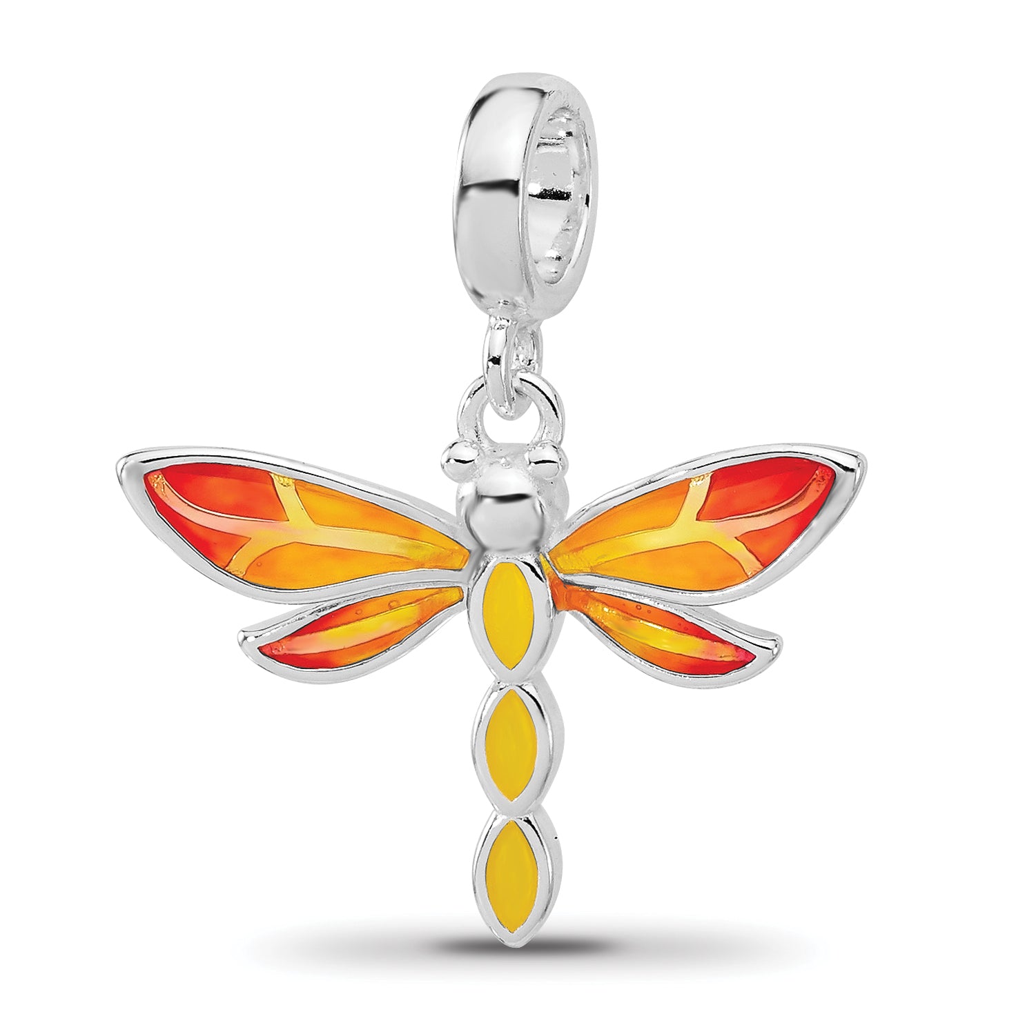 Sterling Silver Reflections Rh-plated Enamel Dragonfly Dangle Bead Main image