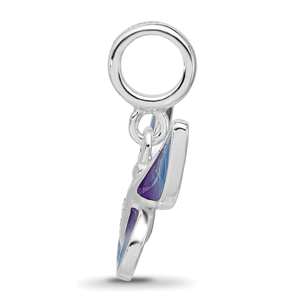Sterling Silver Reflections Rh-plated Enamel Butterfly Dangle Bead