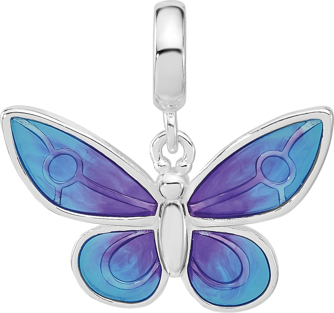 Sterling Silver Reflections Rh-plated Enamel Butterfly Dangle Bead