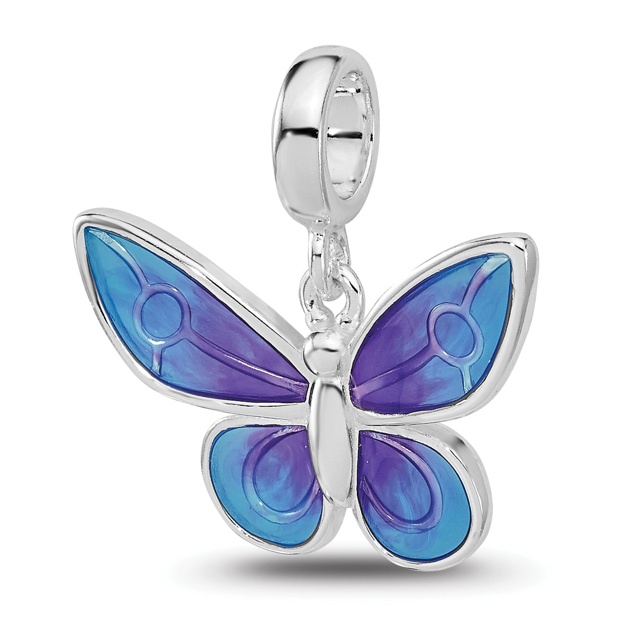 Sterling Silver Reflections Rh-plated Enamel Butterfly Dangle Bead Main image