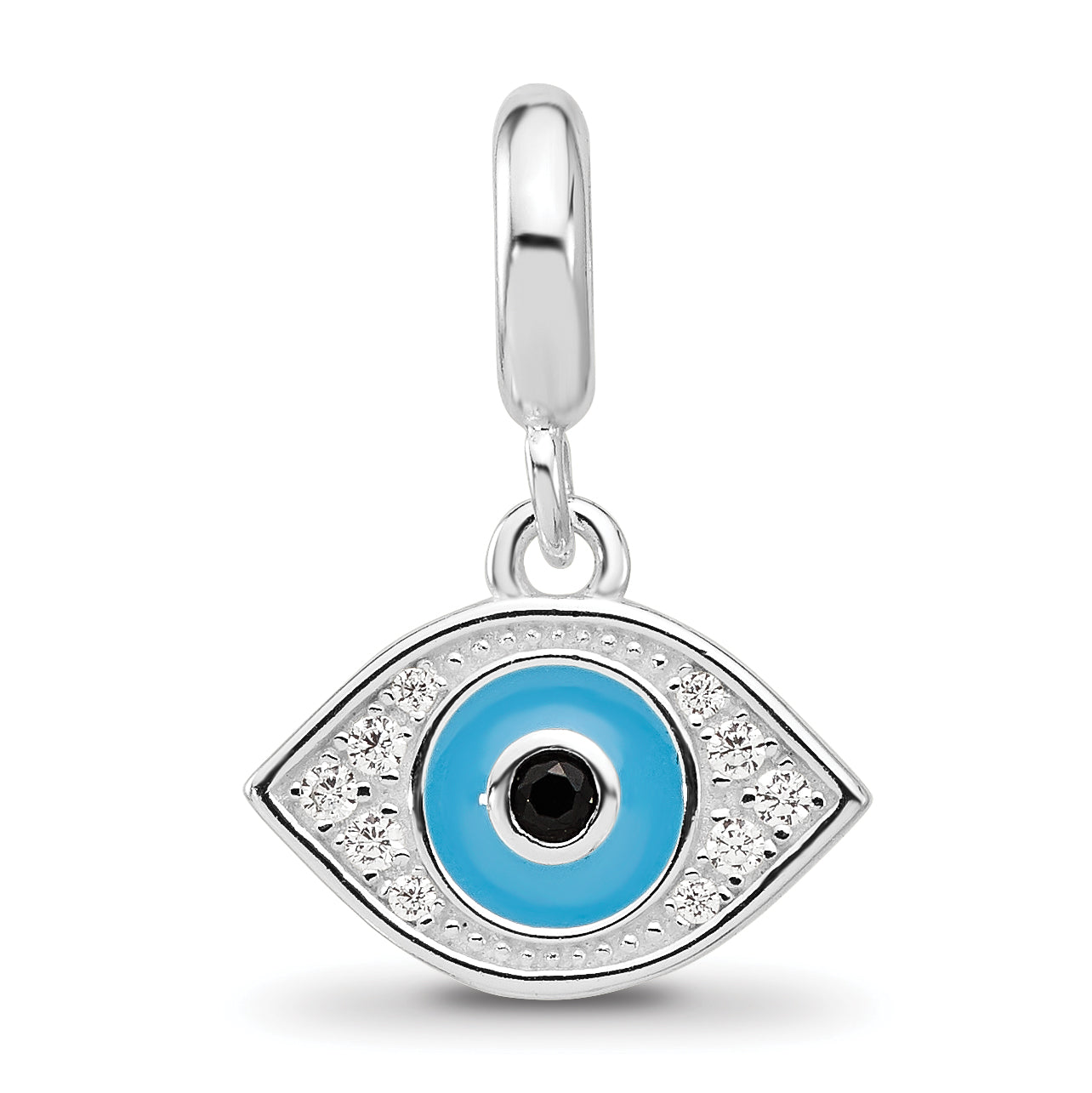 Sterling Silver Reflections Rh-plated Enamel & CZ Eye Dangle Bead