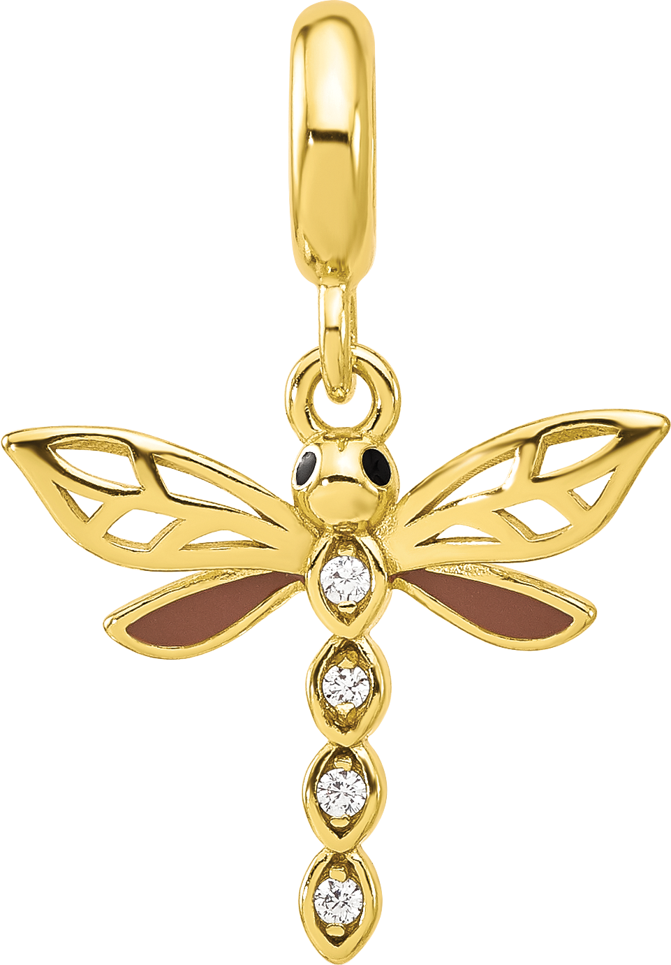 Sterling Silver Reflections Gold-plated CZ and Enamel Dragonfly Dangle Bead