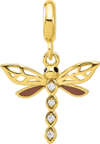 Sterling Silver Reflections Gold-plated CZ and Enamel Dragonfly Dangle Bead