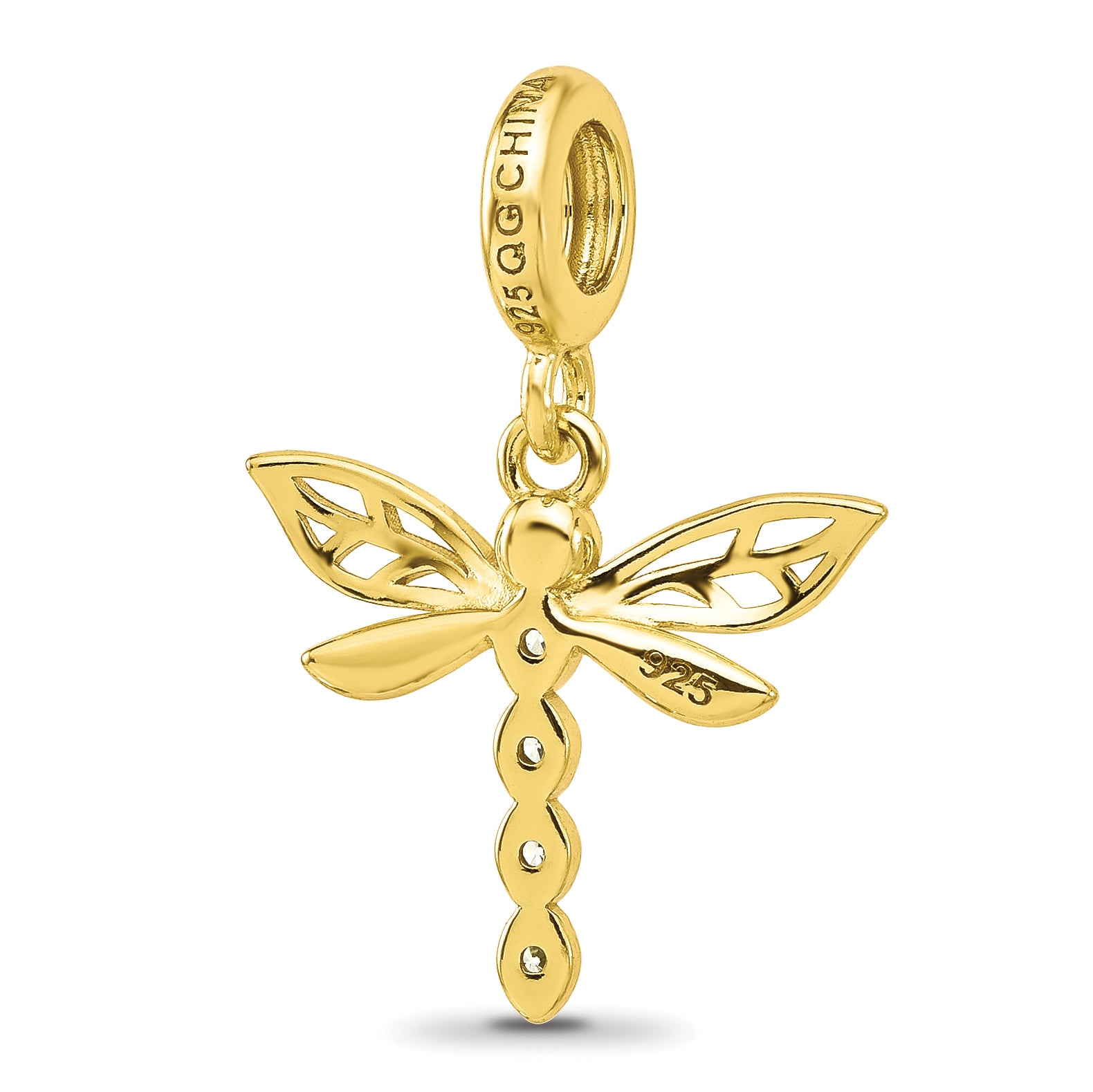 Sterling Silver Reflections Gold-plated CZ and Enamel Dragonfly Dangle Bead