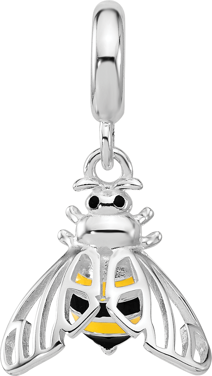 Sterling Silver Reflections Rh-plated Enameled Bee Dangle Bead