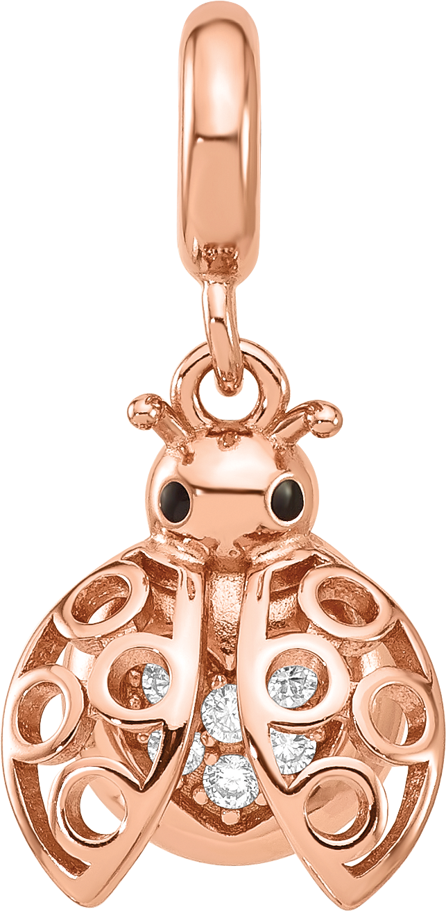 Sterling Silver Reflections Rose Gold-plated CZ Lady Bug Dangle Bead